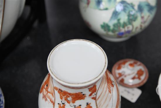 A Chinese rouge-de-fer baluster vase and cover, 22cm., restored chip to cover